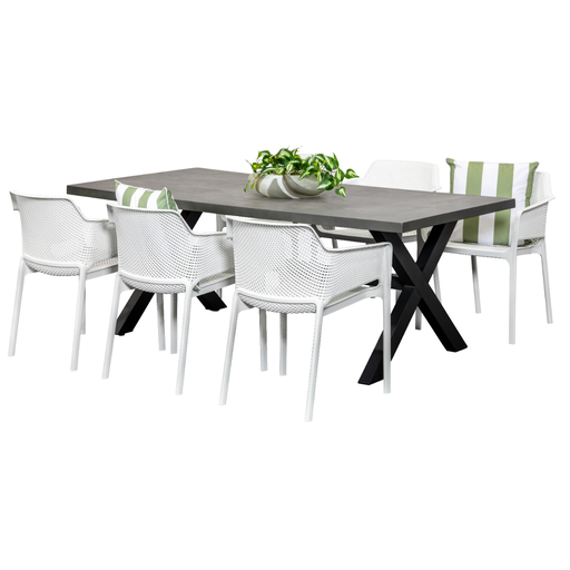 Noosa 2m Table & 6 Paris Chairs Black/White