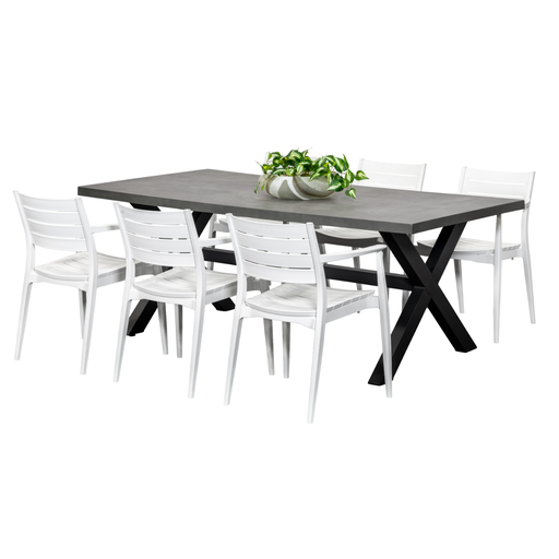 Noosa 2m Table & 6 Lyon Chairs Black/White