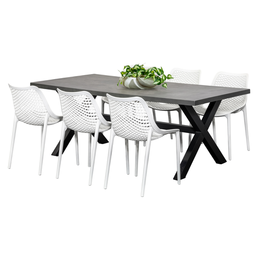 Noosa 2m Table & 6 Isla Chairs Black/White