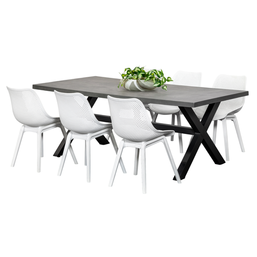 Noosa 2m Table & 6 Bronte Chairs Black/White