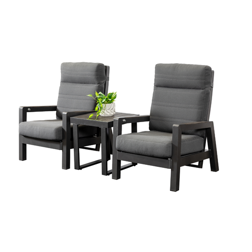 Allure Side Table & 2 Regent Recliners Black