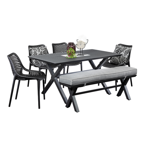 Samui 1.5m Table, Bench & 4 Isla Chairs Black