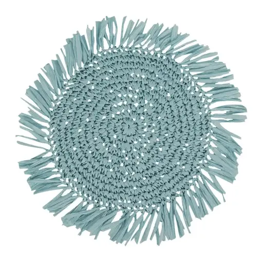 [21S137] Fringe Aqua Placemat Round
